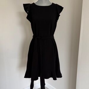 LOFT Black Mini Dress with Ruffle Sleeves